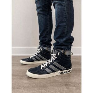 Adidas Originals High Top Sneakers Navy Gray Stripes Men’s Size 12
